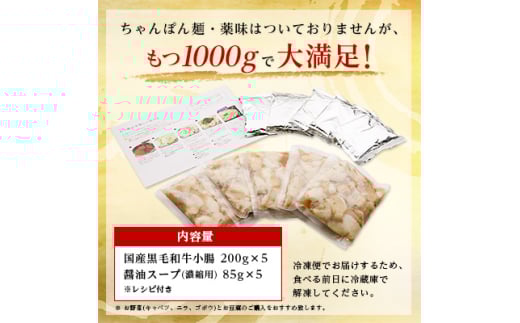福岡県大野城市のふるさと納税 ＜大反響!＞＜1000g＞博多本場もつ鍋　醤油味「2人前×5回分」_ 鍋 もつ モツ モツ鍋 鍋セット しょうゆ 醤油 福岡 福岡県 大野城市 人気 【1213874】
